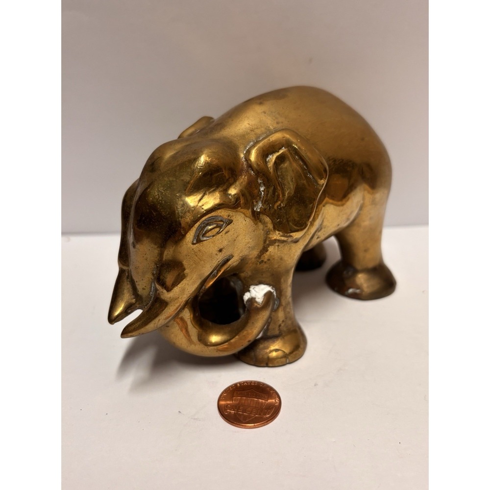 Elephant  Solid Brass‎ Elephant Statue Figurine Heavy Patina Small Vintage - Picture 7 of 12